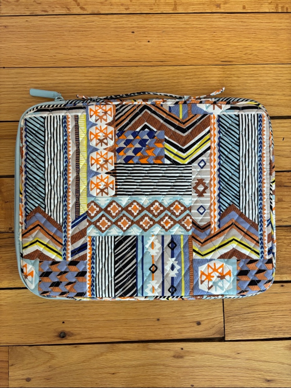Vera Bradley Quilted Tablet Sleeve in Light Blue, Orange, Brown Pattern